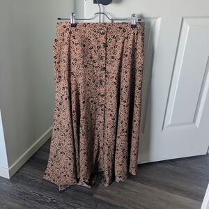 Floral Button-Down Tan Skirt